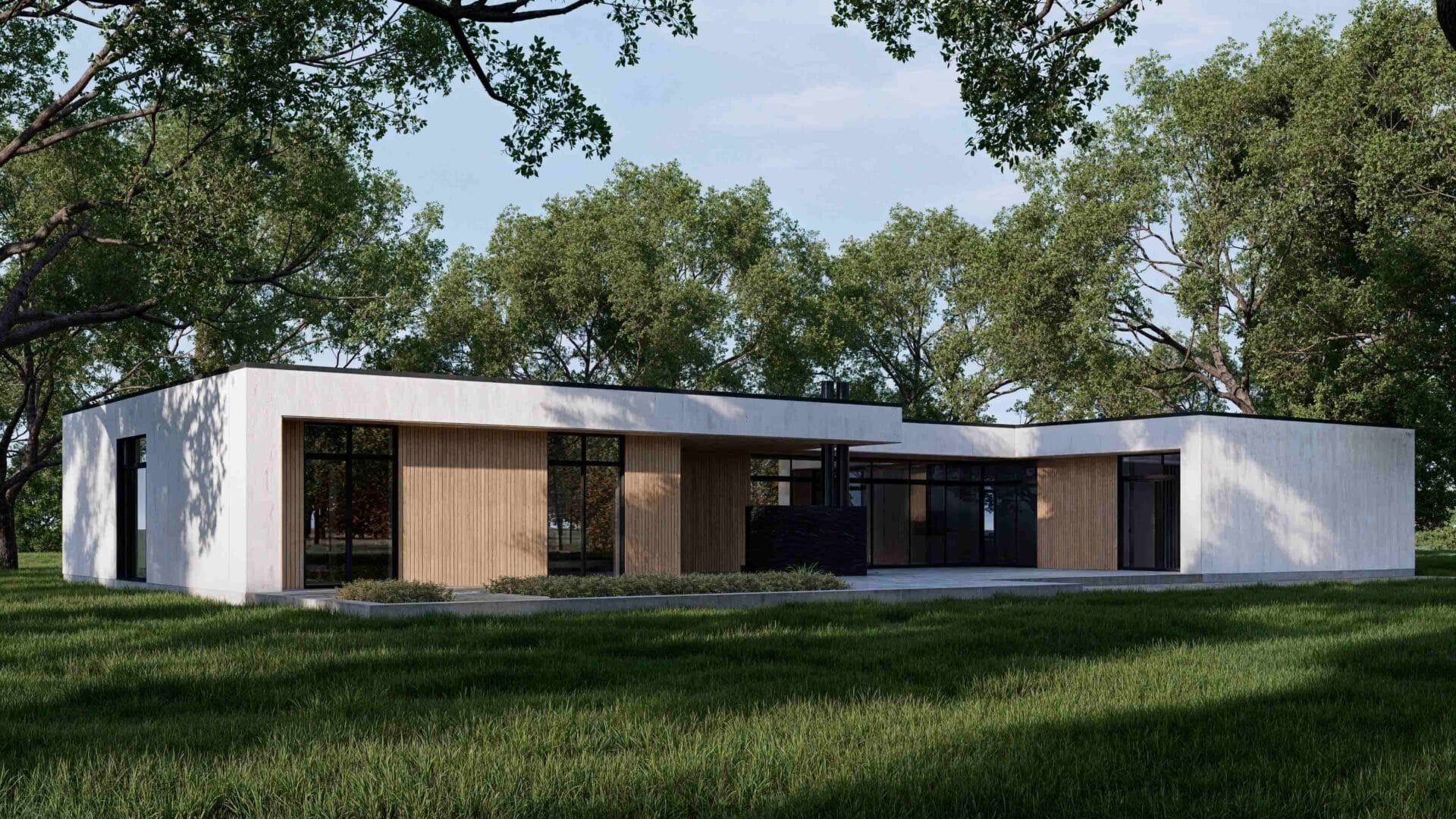 Scandinavian-style home with large floor-to-ceiling windows, a spacious terrace, and a modern layout balancing shared and private spaces