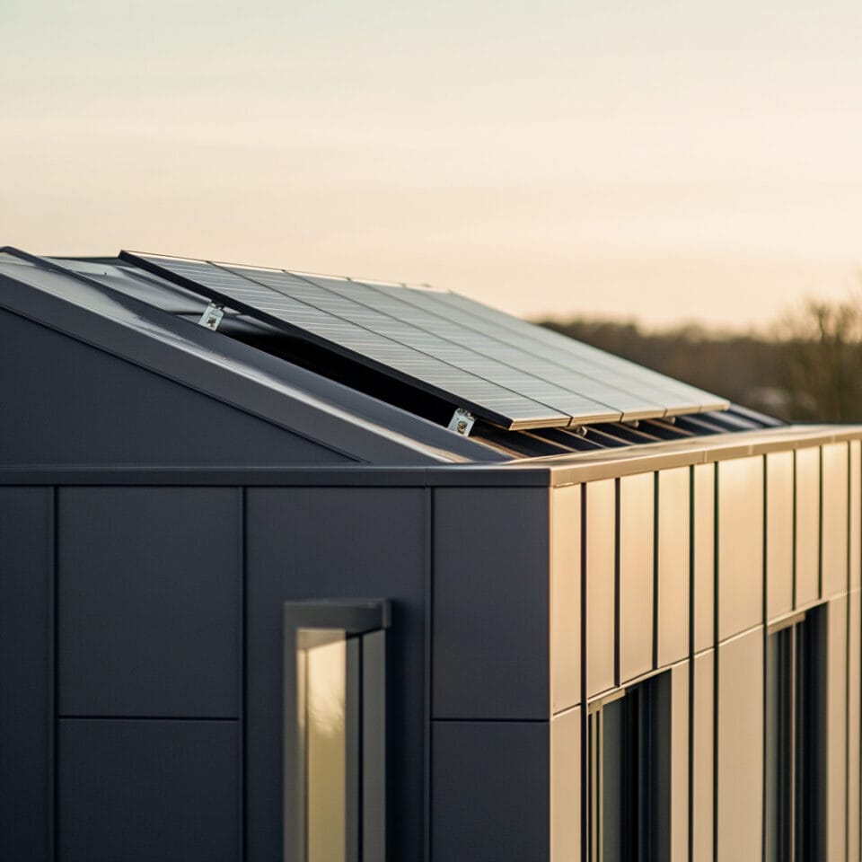 Scandinavian-style home emphasizing energy efficiency and sustainability with modern design and eco-friendly features